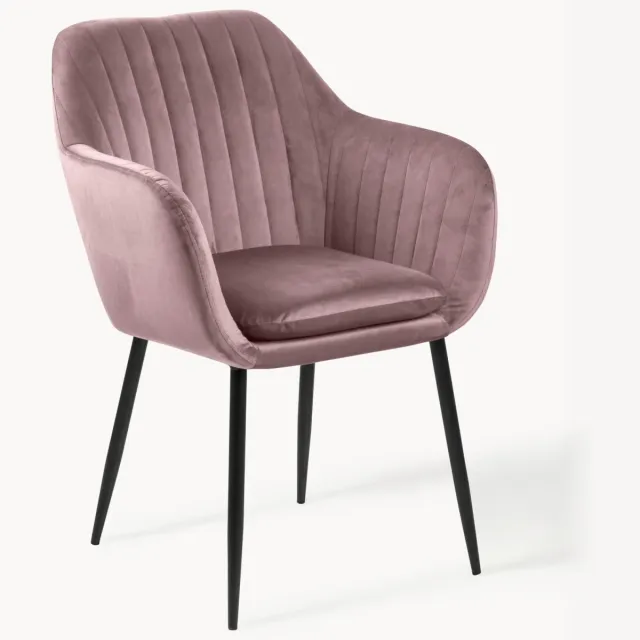 AC Design Fluwelen armstoel Emilia met metalen poten Zwart, Roze