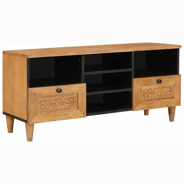 vidaXL TV-kast met lade met plank 100 x 33 x 46 cm Massief Mango Hout Bruin