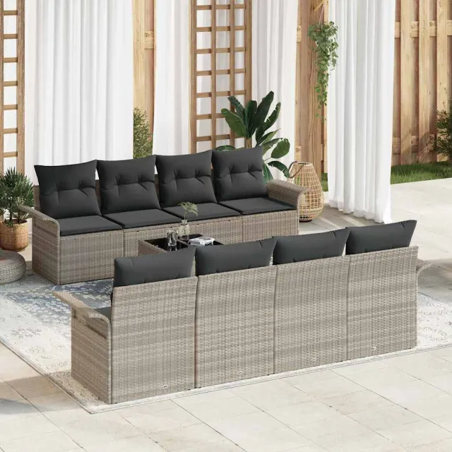 vidaXL Tuin Sofa Set 9 st Lichtgrijs poly rattan, foto 2