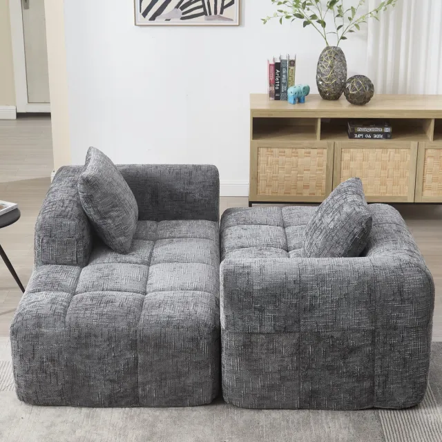 MODFU Hoekbank - Met Chaise Longue En Zijvakken - Modern - Chenille - Grijs - 250 X 158 X 60 Cm