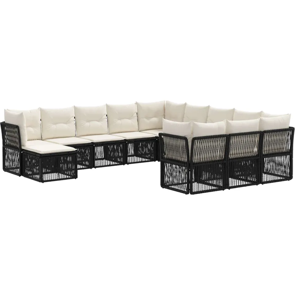 vidaXL Tuinbankenset 12 st 12-zits Zwart poly rattan, foto 3