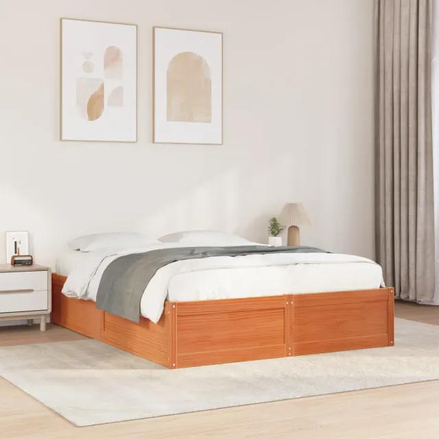 vidaXL Bedframe zonder matras massief grenenhout wasbruin 150x200 cm bruin