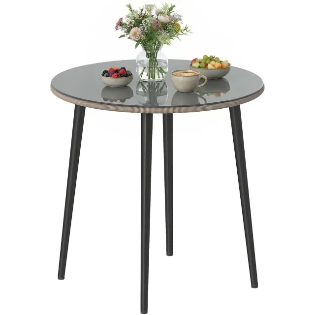 Outsunny Tuintafel Rond met Glazen Blad - Bistrotafel - Terrastafel - Balkontafel - Grijs