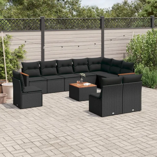 vidaXL 11-delige Loungeset met kussens poly rattan zwart, foto 2
