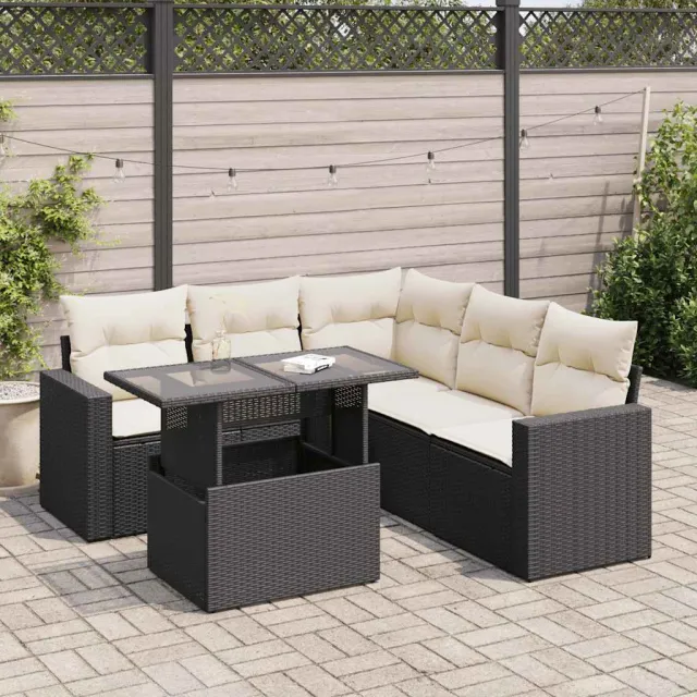 vidaXL 6-delige Loungeset met kussens poly rattan zwart, foto 2