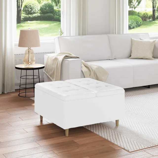 vidaXL Ottoman met Opbergruimte Wit 80 x 80 x 45 cm Kunstleer, foto 2