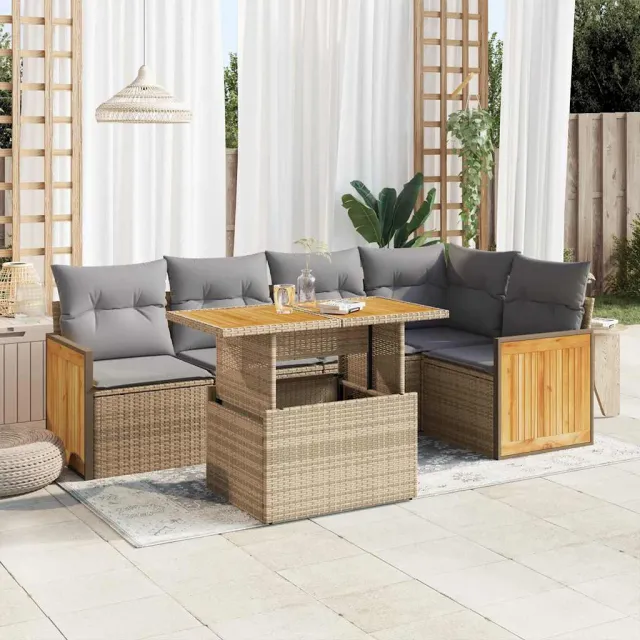 vidaXL 6-delige Loungeset met kussens poly rattan acacia beige, foto 2