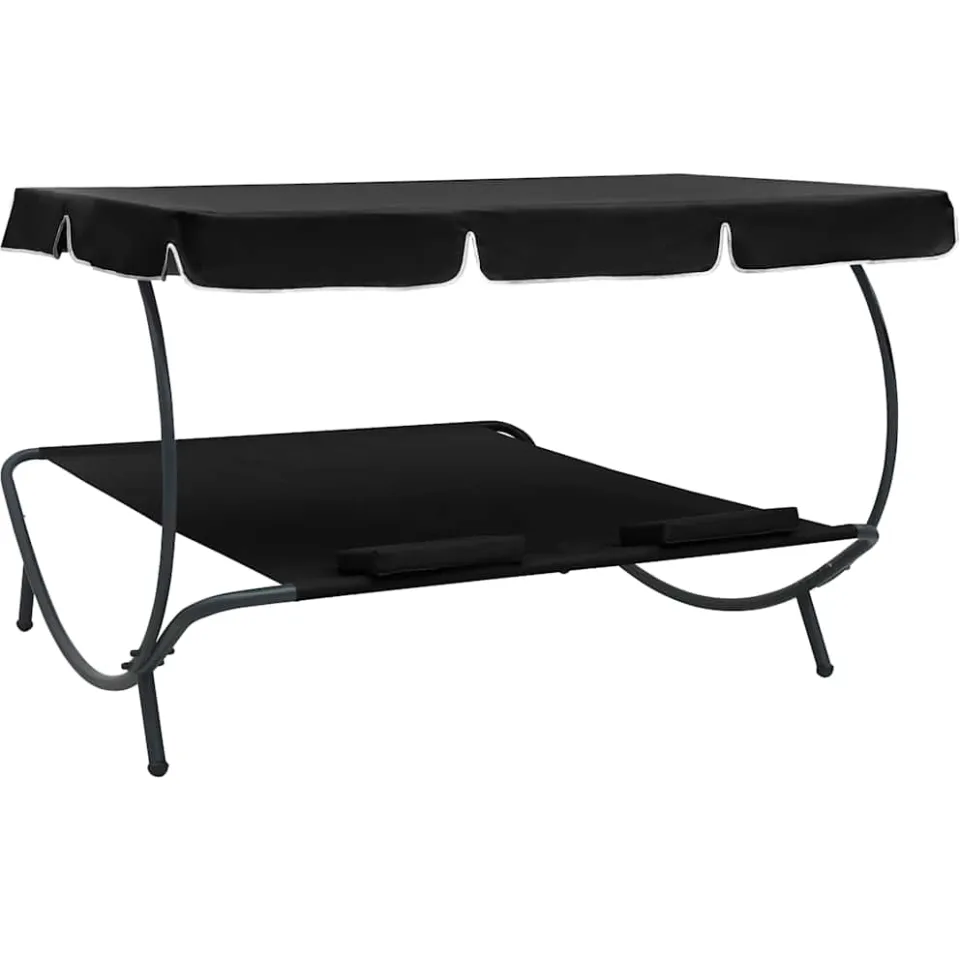 vidaXL Loungebed met luifel en kussens zwart, foto 3