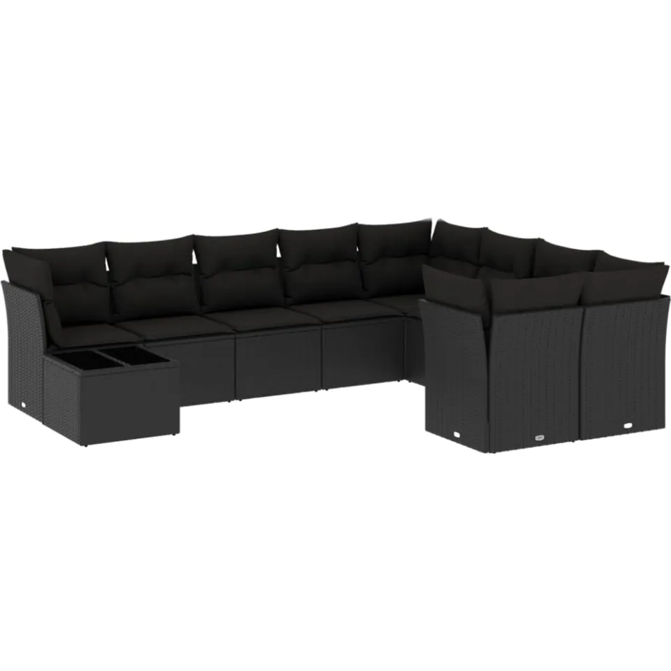 vidaXL 10-delige Loungeset met kussens poly rattan zwart