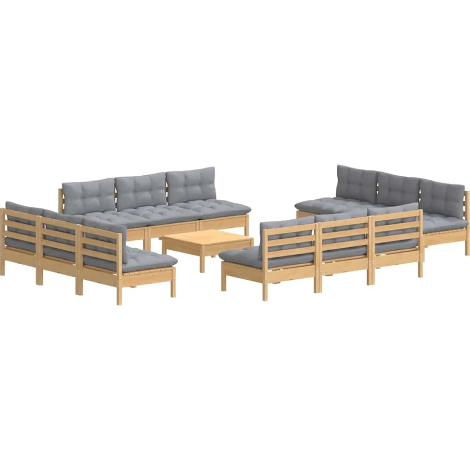 vidaXL 13-delige Loungeset met grijze kussens grenenhout Grijs