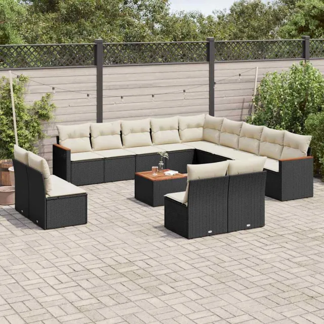 vidaXL 14-delige Loungeset met kussens poly rattan zwart, foto 2