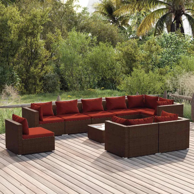 vidaXL 10-delige Loungeset met kussens poly rattan bruin, foto 2