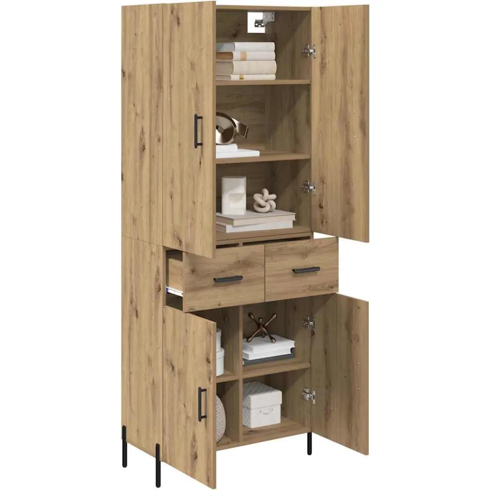 vidaXL Highboard Artisan Eiken 69,5 x 34 x 180 cm Bewerkt hout Bruin