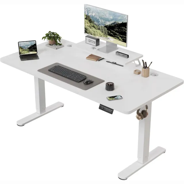 NordHaus In hoogte verstelbaar bureau - Elektrisch bureau - Zit-sta bureau - Met monitorstandaard - Wit - 160 x 70 cm