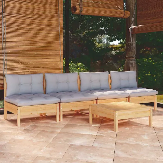 vidaXL 5-delige Loungeset met grijze kussens grenenhout grijs, foto 2