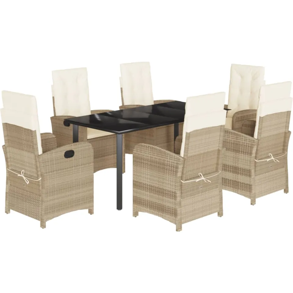 vidaXL 7-delige Tuinset met kussens poly rattan beige