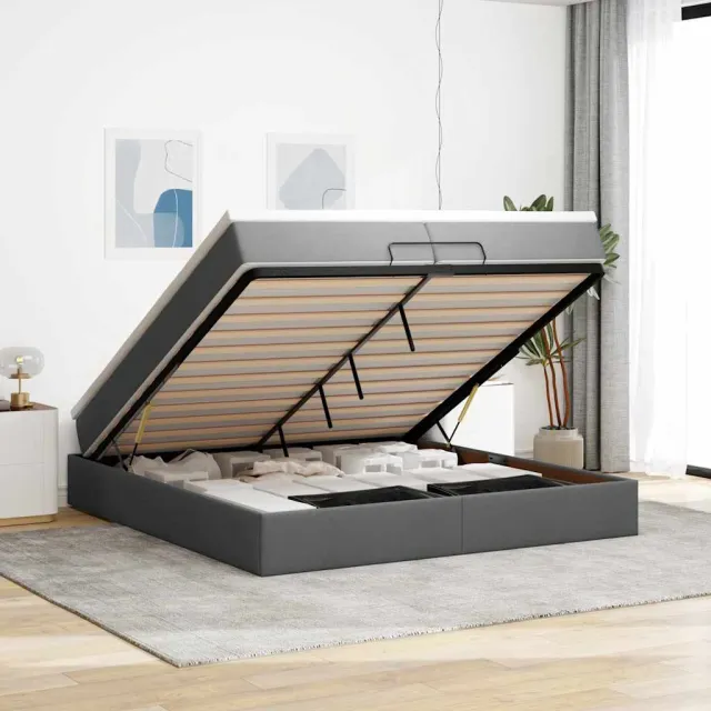 vidaXL Ottoman bed met matrassen 200x200cm stof donkergrijs grijs