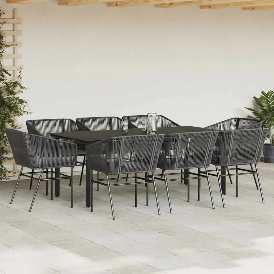 vidaXL 9-delige Tuinset met kussens poly rattan glas zwart, foto 2