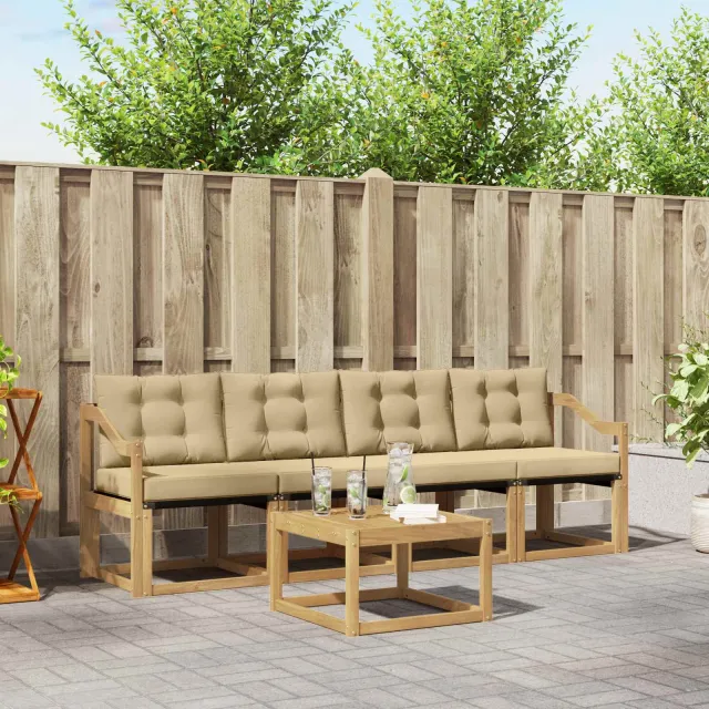 vidaXL Buiten bankenset 5 st 4-zits Wit en Beige