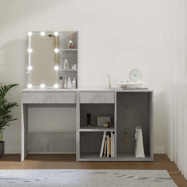 vidaXL Kaptafel met kastje en LED's bewerkt hout betongrijs grijs, foto 2