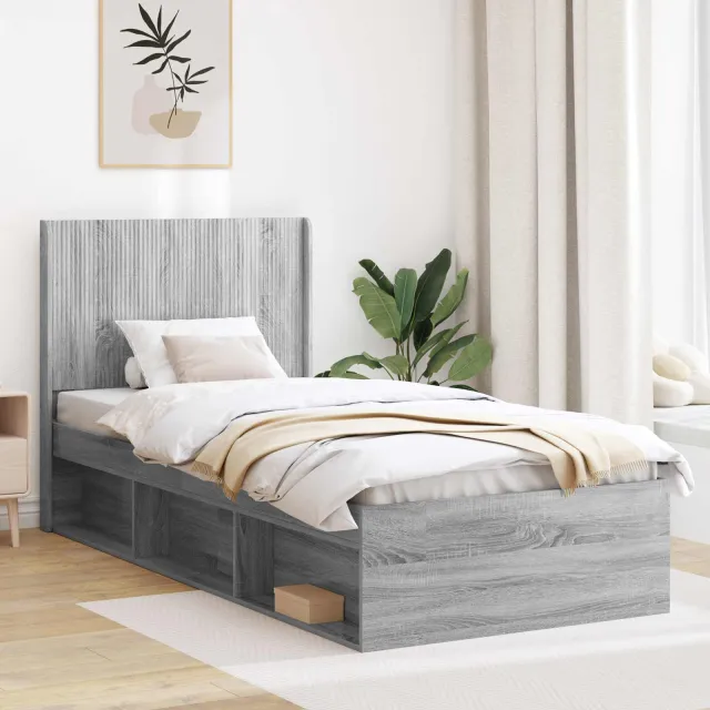 vidaXL Bedframe met opbergruimte en hoofdbord Grijs sonoma 90 x 200 cm