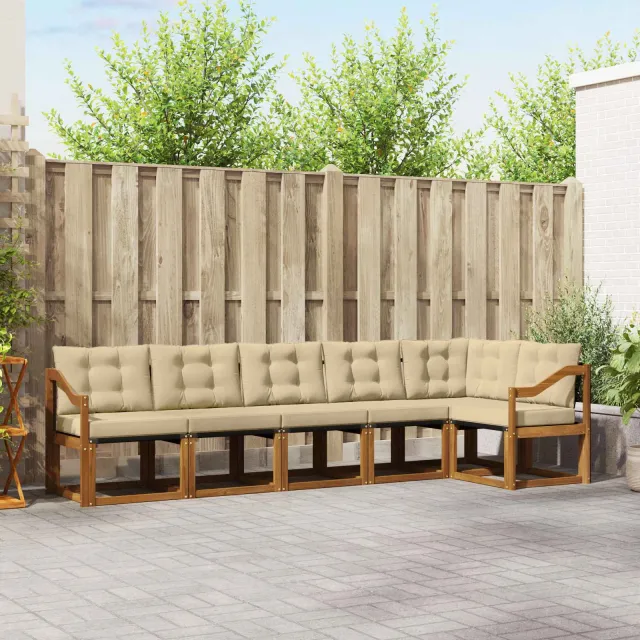 vidaXL Buiten bankenset 6 st 6-zits Natuurlijk en Beige