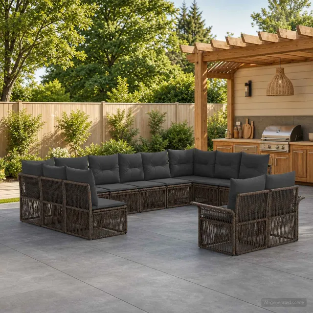 vidaXL Tuinbankenset 12 st Grijs poly rattan, foto 2