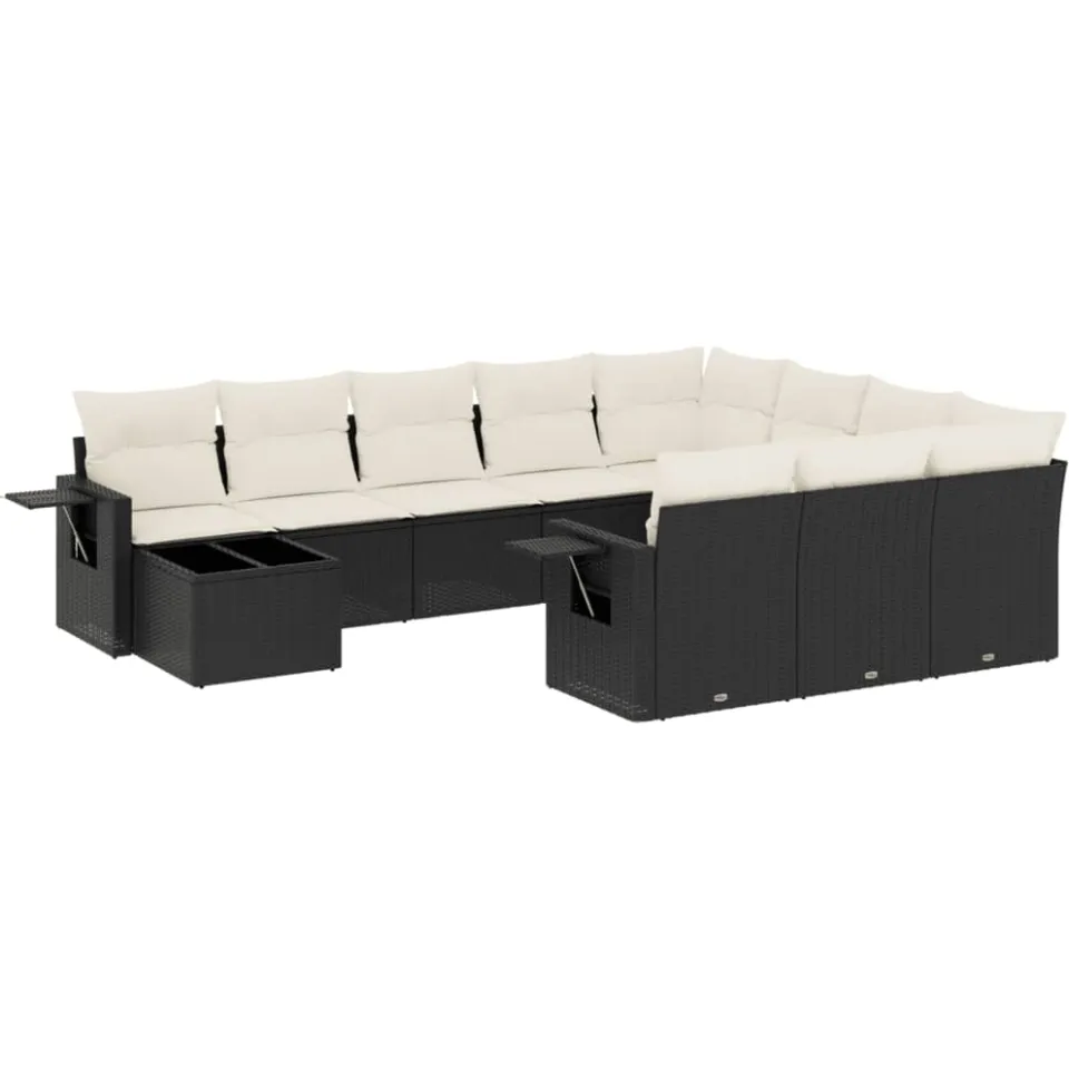 vidaXL 11-delige Loungeset met kussens poly rattan zwart, foto 3