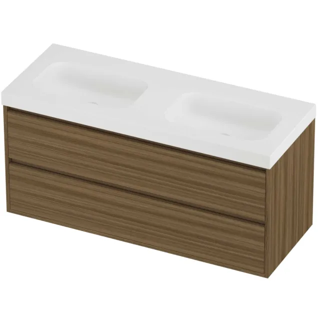 Proline Haga Badmeubelset Polystone Mezza Dubbel 120x46x58 cm Mat White Caramel Walnut Houtlook