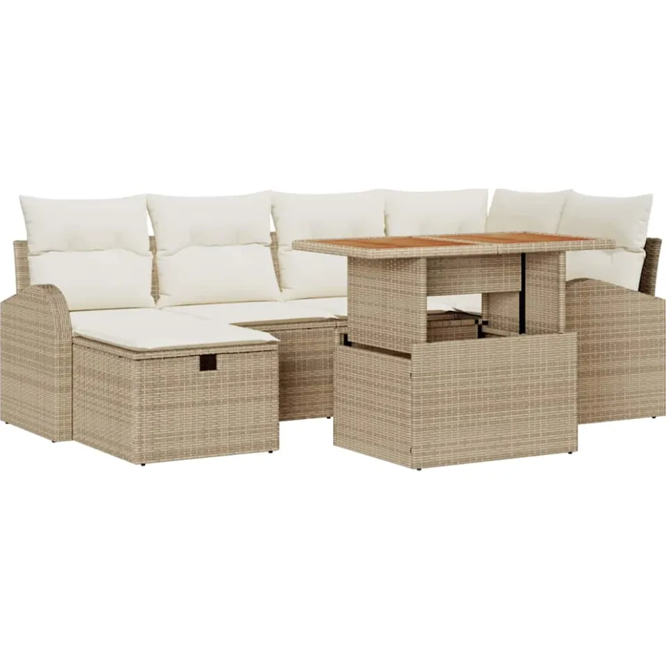 vidaXL Tuinbankenset 7 st Beige poly rattan
