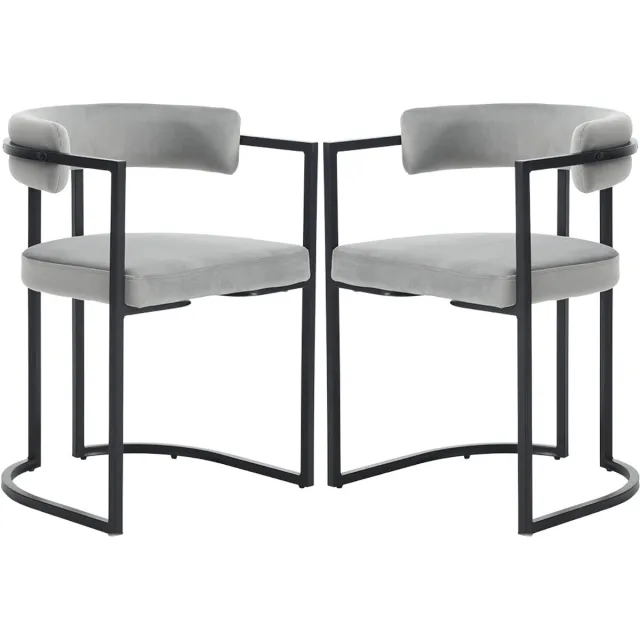 chairus Eetkamerstoel Set van 2 stoelen - Grijs - Velvet - Met Metalen Onderstel en Armleuningen - Vaste Hoogte - Met U-vormige rugleuning - Moderne Stoel Voor de Eetkamer