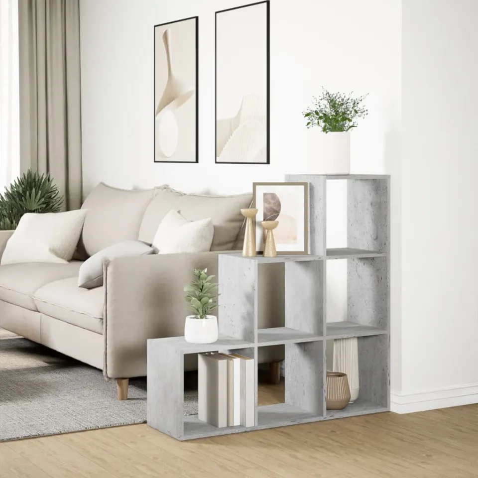 vidaXL Kamerscherm / boekenkast 3-laags 99x29x99 cm hout betongrijs grijs, foto 4