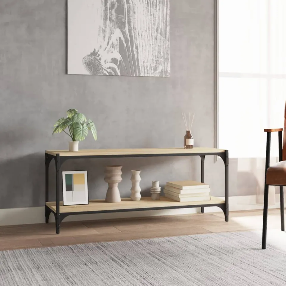 vidaXL Tv-meubel 100x33x41 cm bewerkt hout en staal sonoma eikenkleur, foto 4