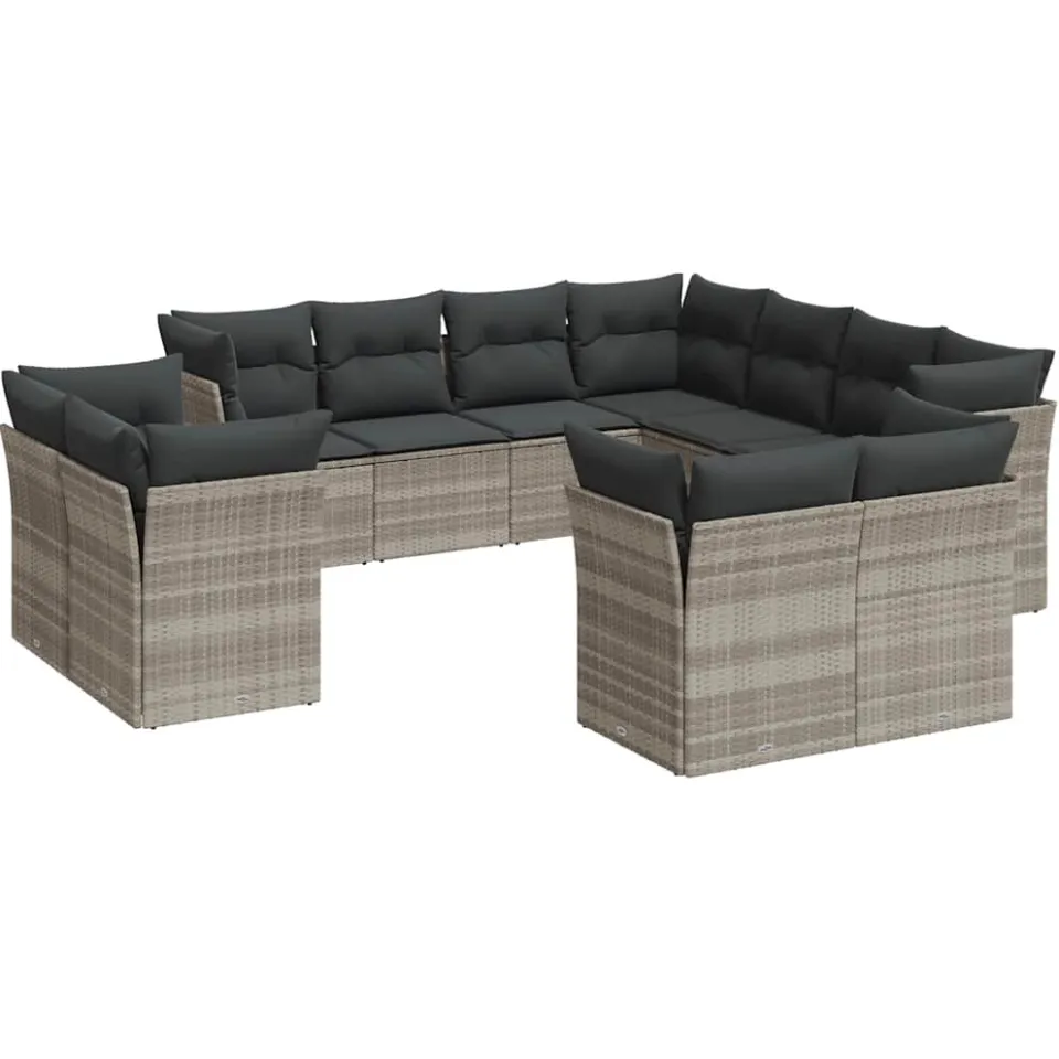 vidaXL 11-delige Loungeset met kussens poly rattan lichtgrijs grijs, foto 3