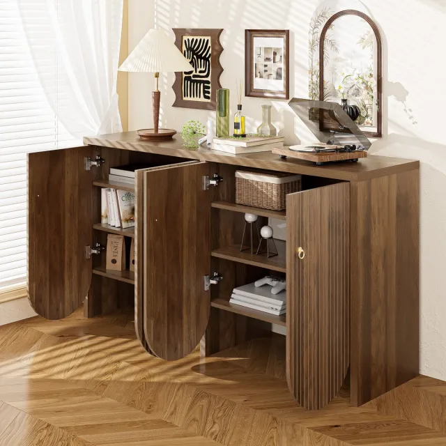 MIVRAY Dressoir - Met 4 Deuren En Verstelbare Legplanken - Opbergkast Voor Woonkamer En Eetkamer - MDF - 147x40x80 Cm - Notenlook Walnoot
