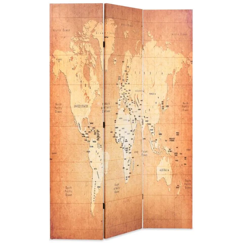 vidaXL Kamerscherm inklapbaar wereldkaart 120x170 cm geel