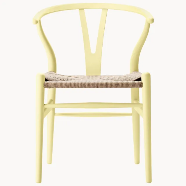 Carl Hansen & Søn Houten stoel CH24 Wishbone Chair met handgevlochten zitvlak Beige, Geel