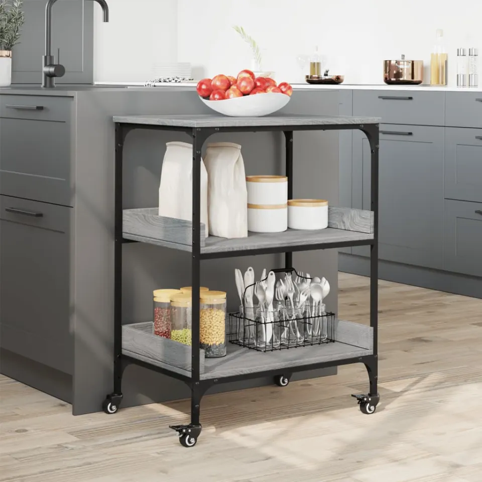 vidaXL Keukentrolley 60x41x80,5 cm bewerkt hout grijs sonoma eiken, foto 3