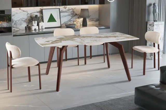 Rousseau Alma Eettafel 180x90 cm - Glanzende Marmerlook Pandora - Walnoot - Rousseau