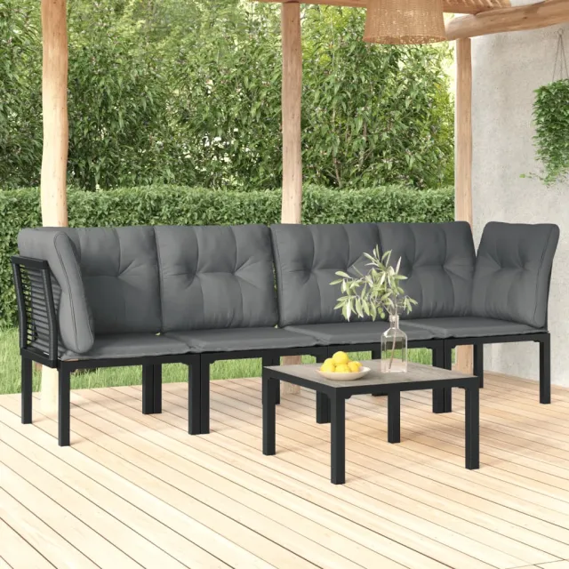 vidaXL 5-delige Loungeset poly rattan zwart en grijs, foto 2