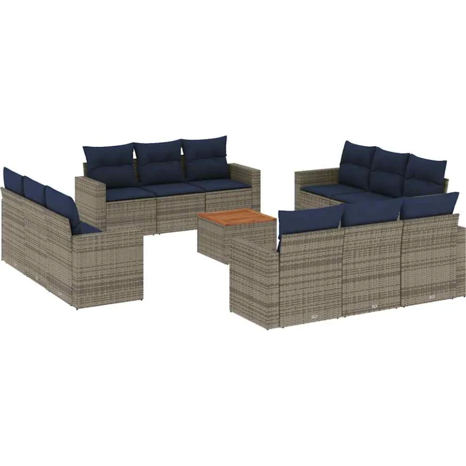 vidaXL 13-delige Loungeset met kussens poly rattan grijs, foto 3