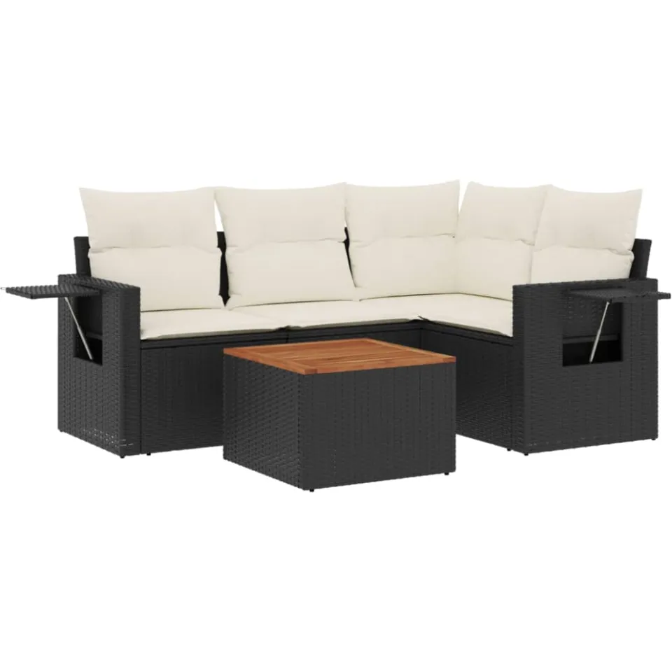 vidaXL 5-delige Loungeset met kussens poly rattan zwart