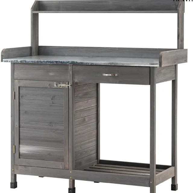 RFWR Plantentafel met verzinkt werkblad en opslagruimte - Weerbestendig en stabiel hout - 112 x 47 x 125 cm Verzinkt oppervlakte