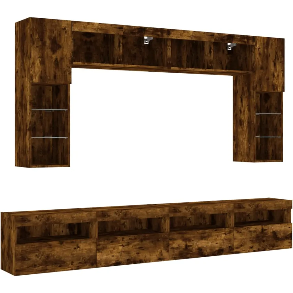 vidaXL 8-delige Tv-wandmeubelset met LED-verlichting gerookt eiken Bruin