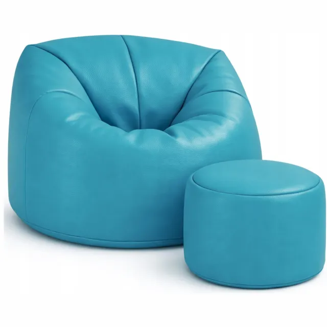 Cronen Turquoise Sako Poef met Voetenbank - Eco-leer, Modern Design
