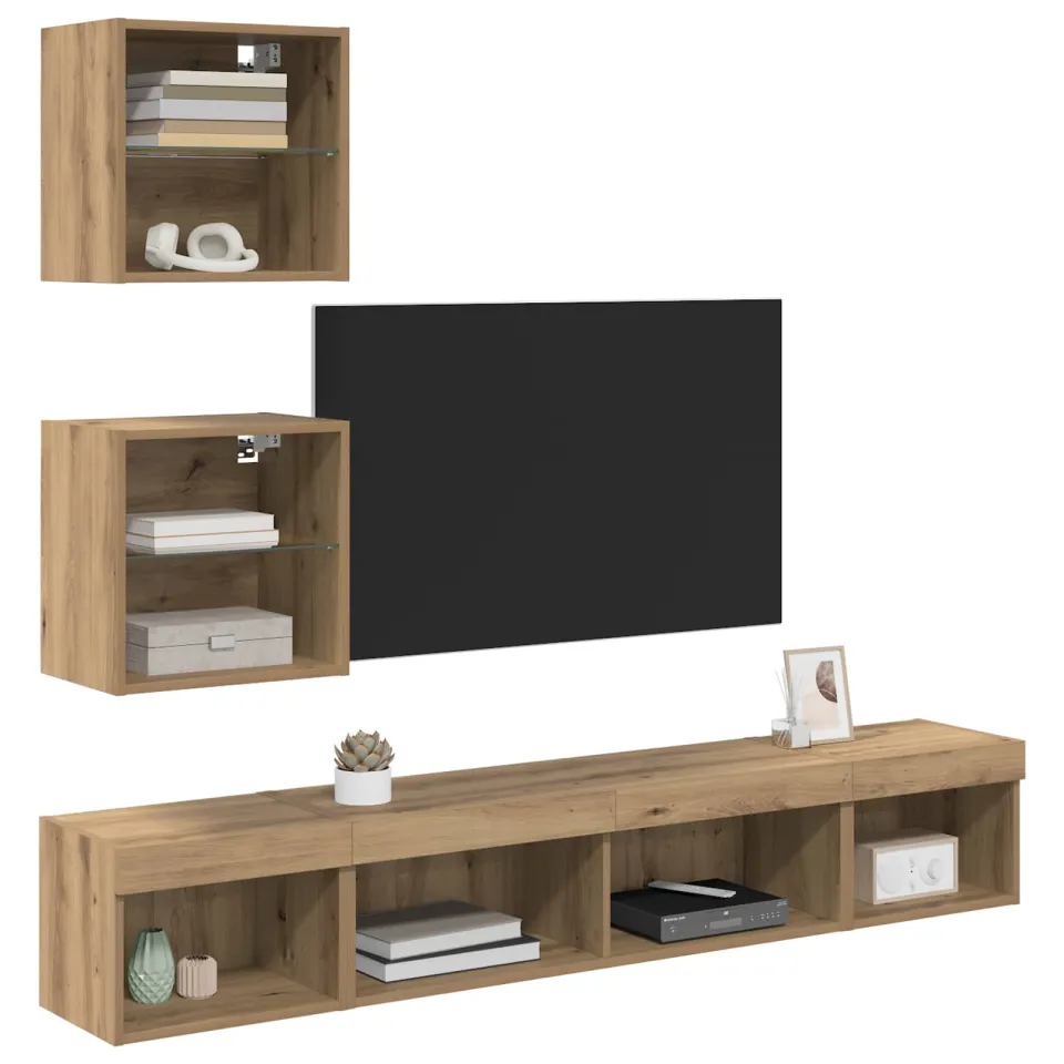 vidaXL TV Wand Eenheden met LED 5 st 100 x 30 x 30 cm Artisan Eiken Bruin