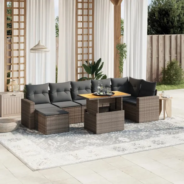 vidaXL 8-delige Loungeset met kussens poly rattan grijs, foto 2