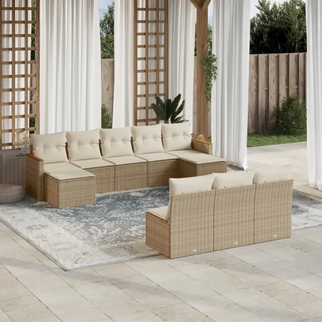 vidaXL 10-delige Loungeset met kussens poly rattan beige, foto 2