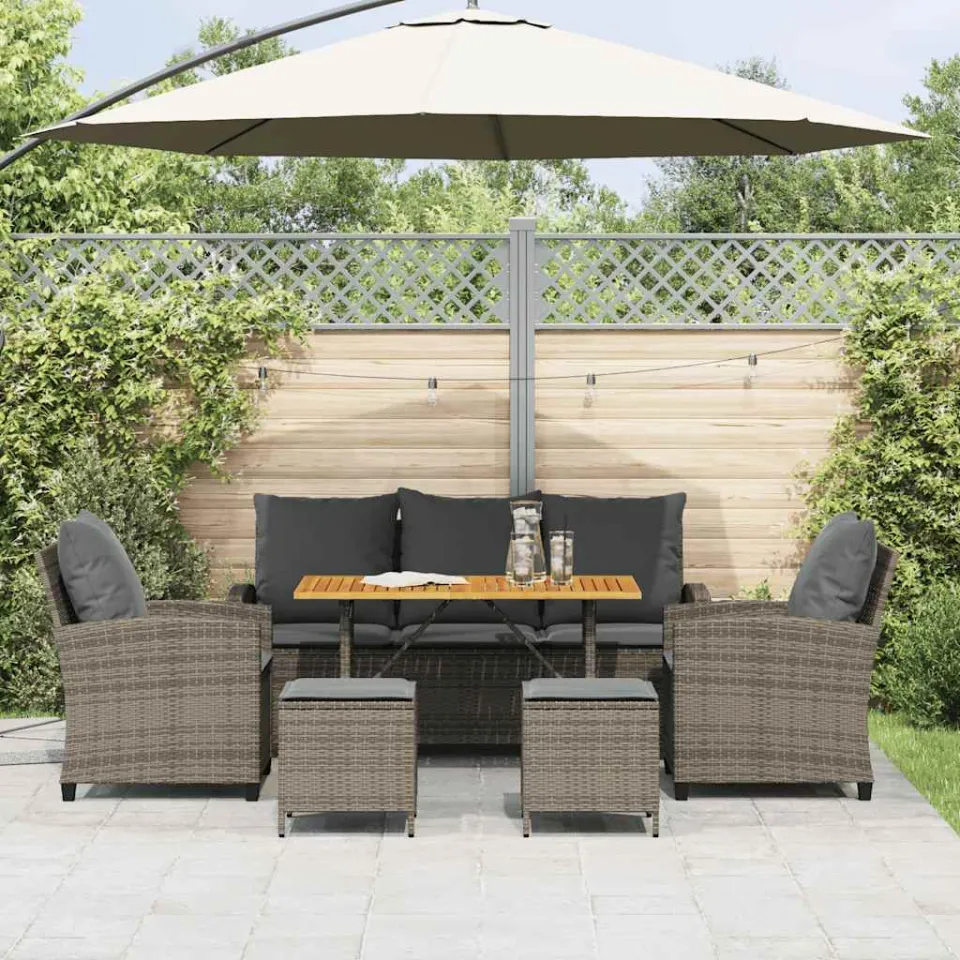 vidaXL 6-delige Loungeset met kussens poly rattan grijs, foto 3