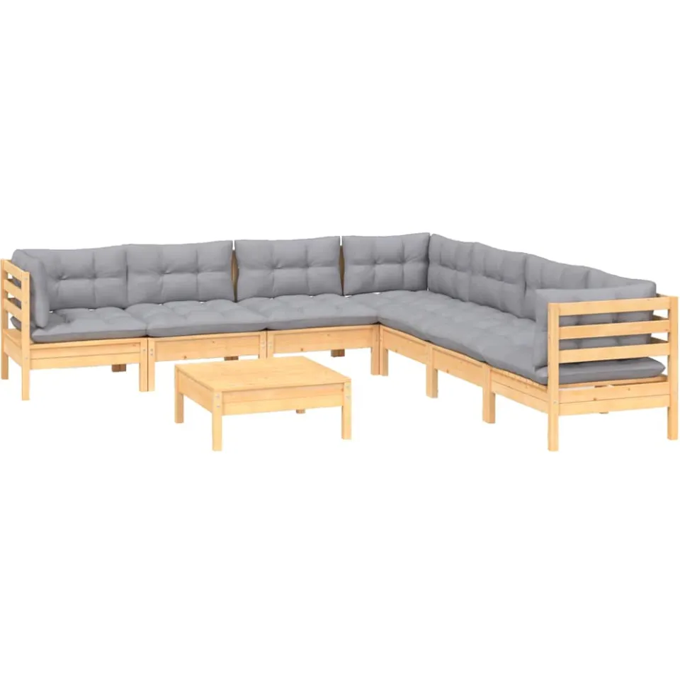 vidaXL 8-delige Loungeset met grijze kussens grenenhout Grijs